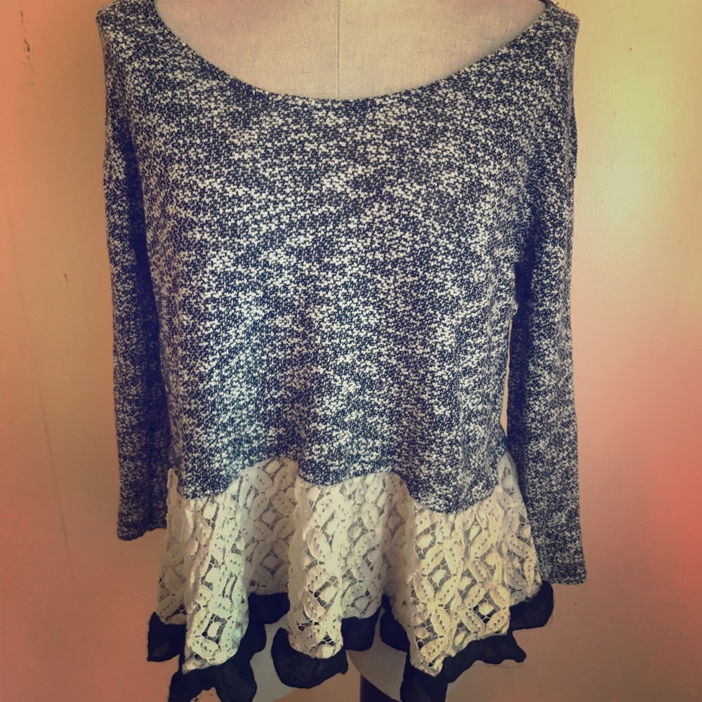 Boutique bought light sweater with ruffles & lace